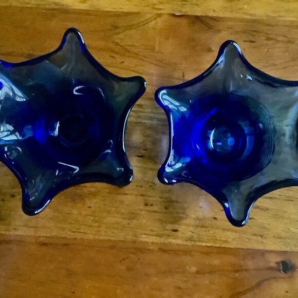 Set of Candleholders Cobalt Blue Glass Small - Picture 4 of 10